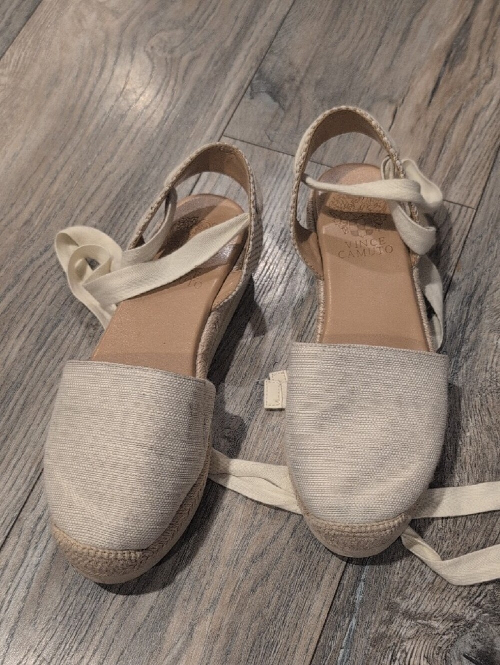 Vince Camuto Cream Woven Espadrille Tie Ankle Flats - Picture 5 of 5